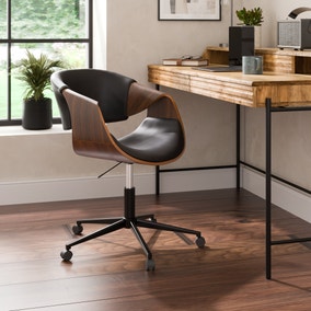Modena Walnut Effect Office Chair, Black Faux Leather Modena Walnut Effect Office Chair, Black Faux Leather