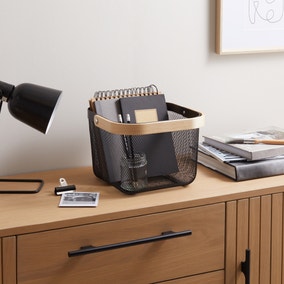 Square Wire Basket with Wooden Handle Square Wire Basket with Wooden Handle